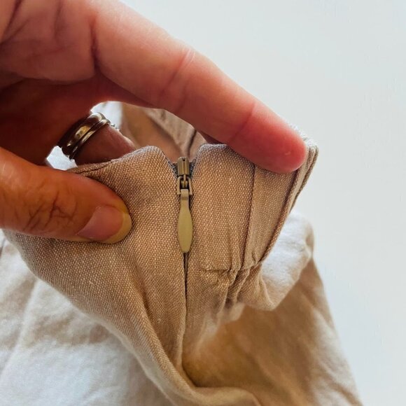 J. Jill Pant Trouser Linen Stretch Oatmeal Neutral Travel Beach Button Hem Small - Picture 3 of 8